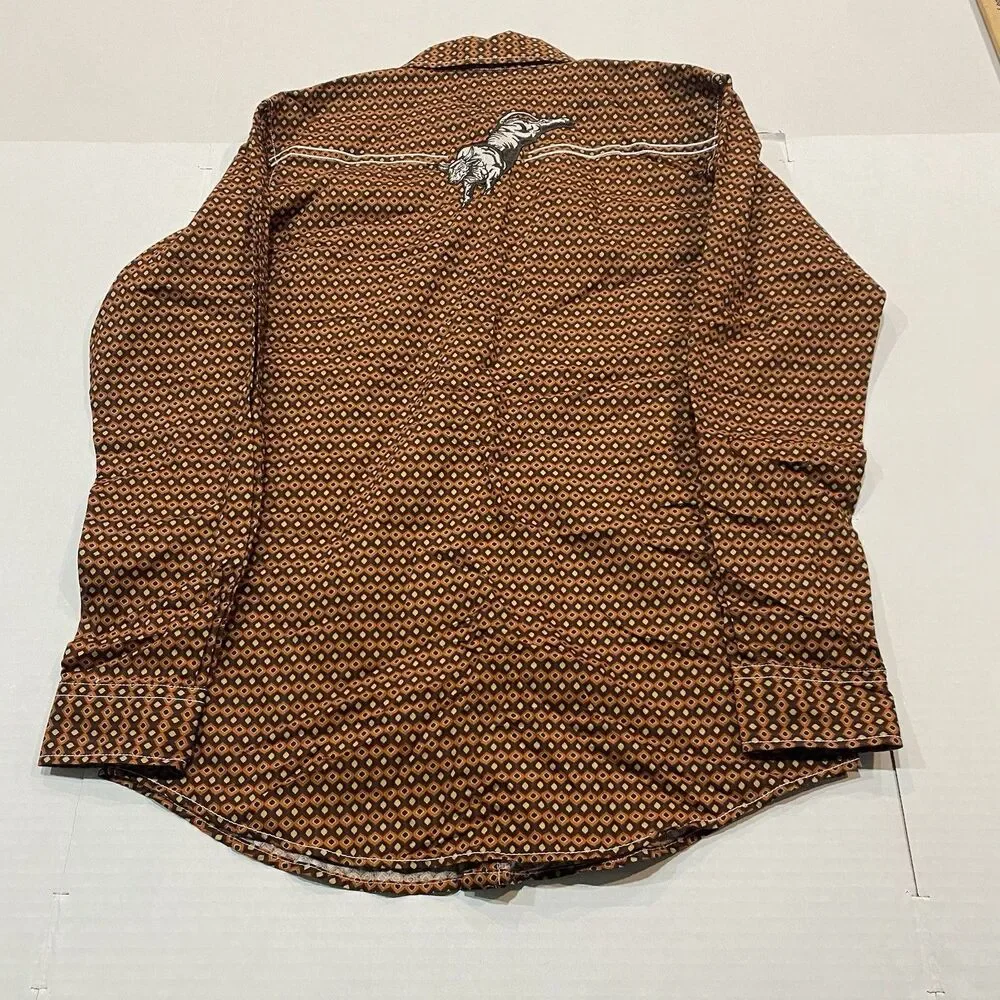 Cowboy Hardware Youth Boy's Six Star Print Rust Snap Shirt Size XL 14/16